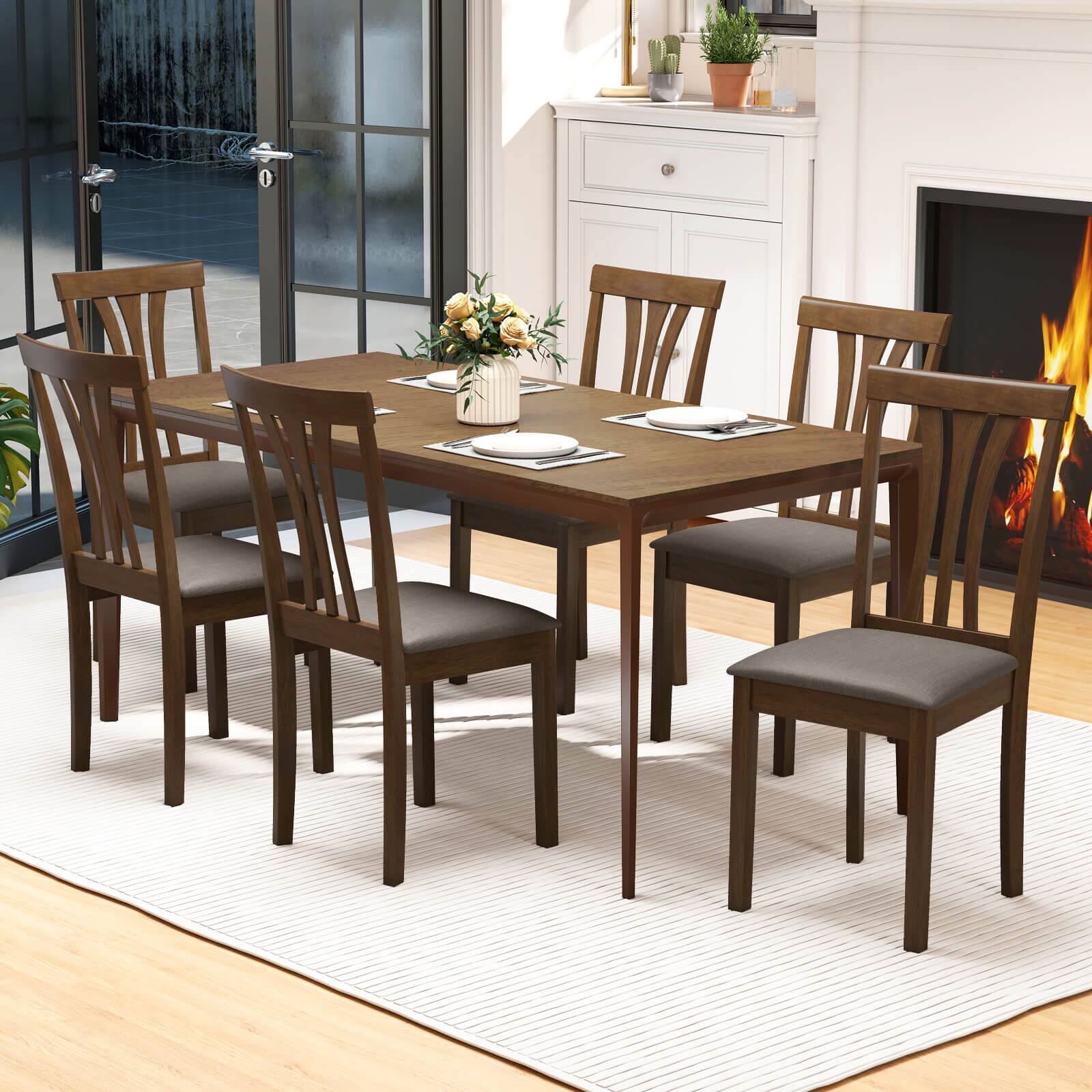 Alt View 5. Costway - Costway Dining Chairs Set of 4 Linen Fabric Dining Room Chairs with Hollowed Backrests - Brown,Gray.