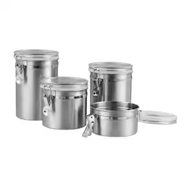 Malletson - 4 Piece Stainless Steel Canister Set, Airtight Coffee Container Tea Organizer & Sugar Canister, Kitchen - Silver