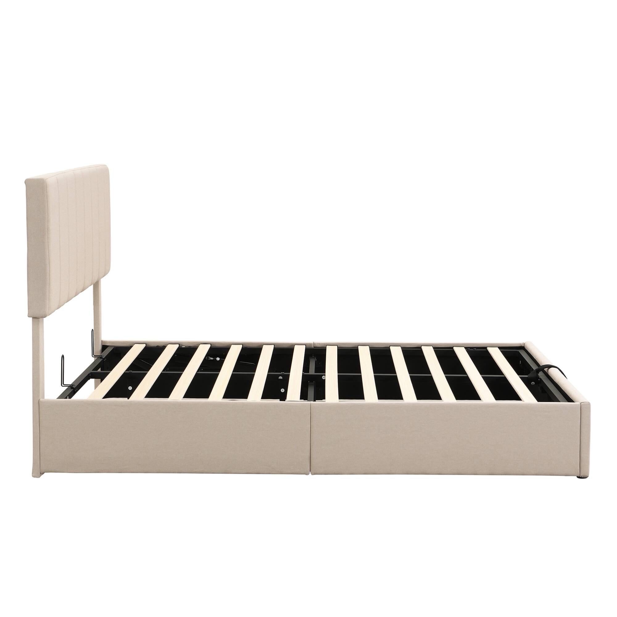 Alt View 4. GOODSILO - Queen Size Upholstered Platform Bed with Hydraulic Storage System - Beige.
