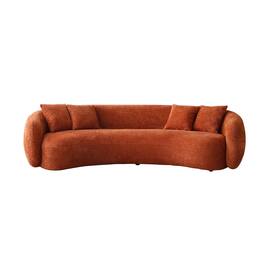 Ropilly - Curved Boucle Sofa, Half Moon Sectional 5 Seater Couch in Orange with 4 Throw Pillows - Orange
