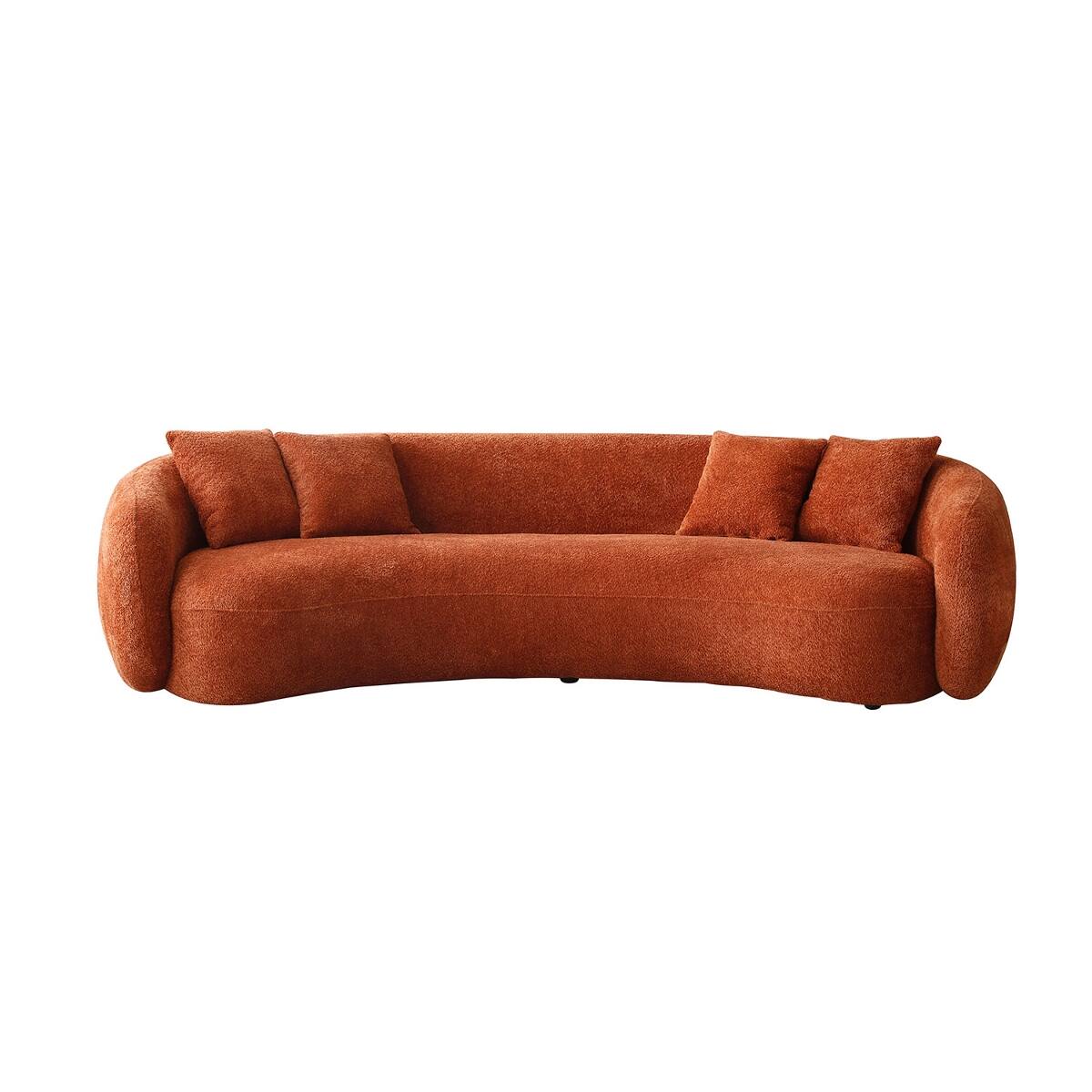 Front. Ropilly - Ropilly Curved Boucle Sofa, Half Moon Sectional 5 Seater Couch in Orange with 4 Throw Pillows - Orange.