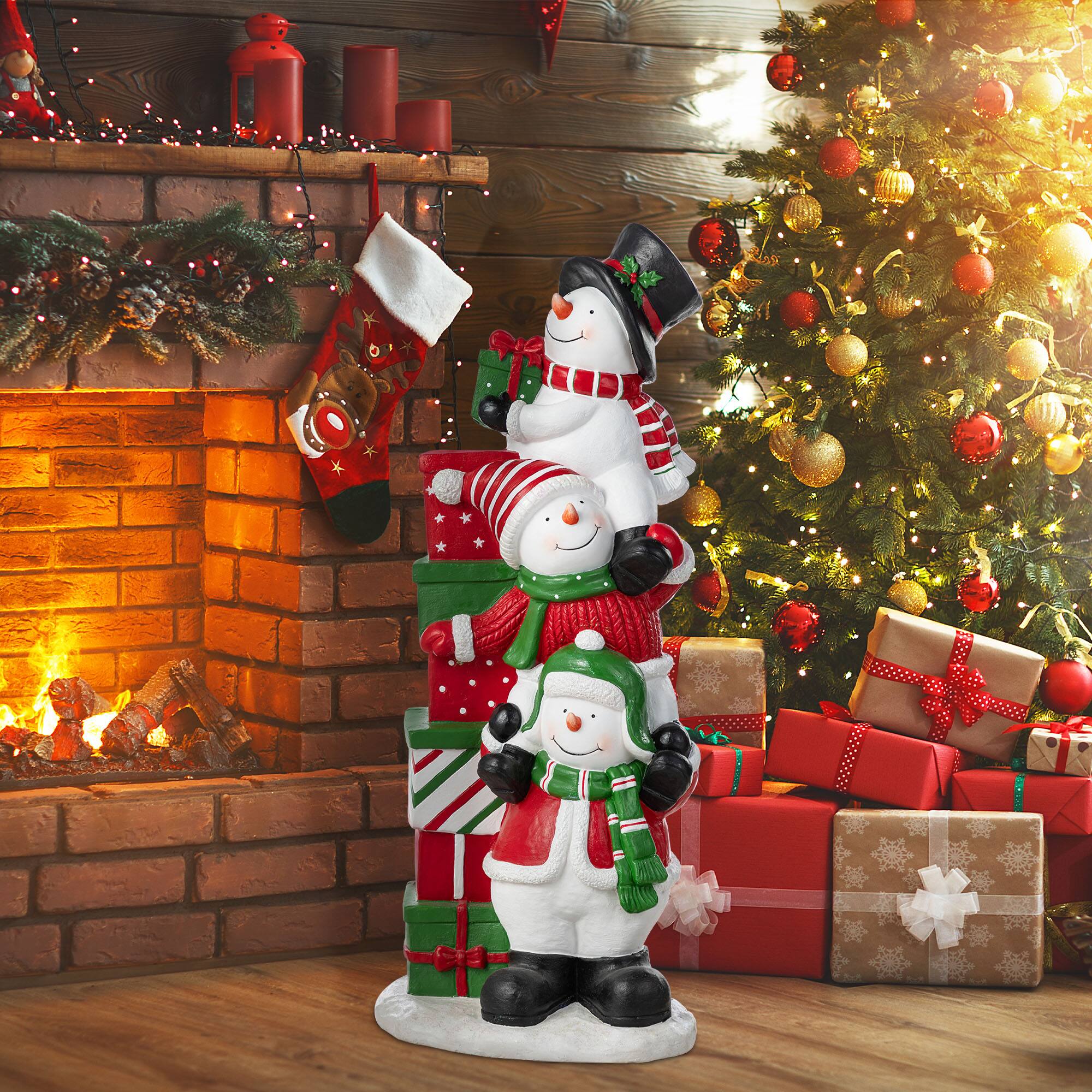 Glitzhome - 35.25"H Christmas MGO Stacked Snowman Porch Decor - Multi-Colored