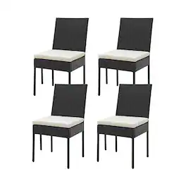 Gymax - PE Wicker Patio Chairs Set of 4 Outdoor Dining Chairs w/ Cushions Off White - Off White, Black