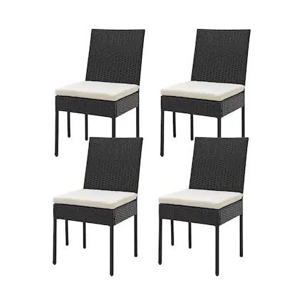 Front. Gymax - Gymax PE Wicker Patio Chairs Set of 4 Outdoor Dining Chairs w/ Cushions Off White - Off White, Black.