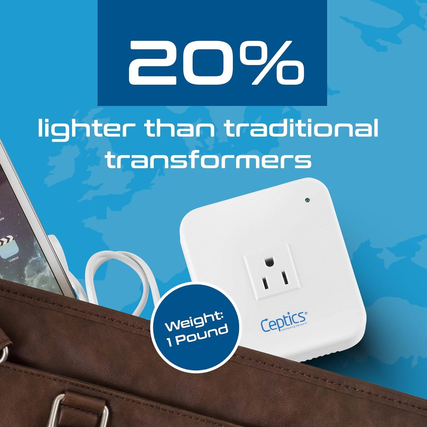 20% lighter than traditional transformers
Weight: 1 Pound