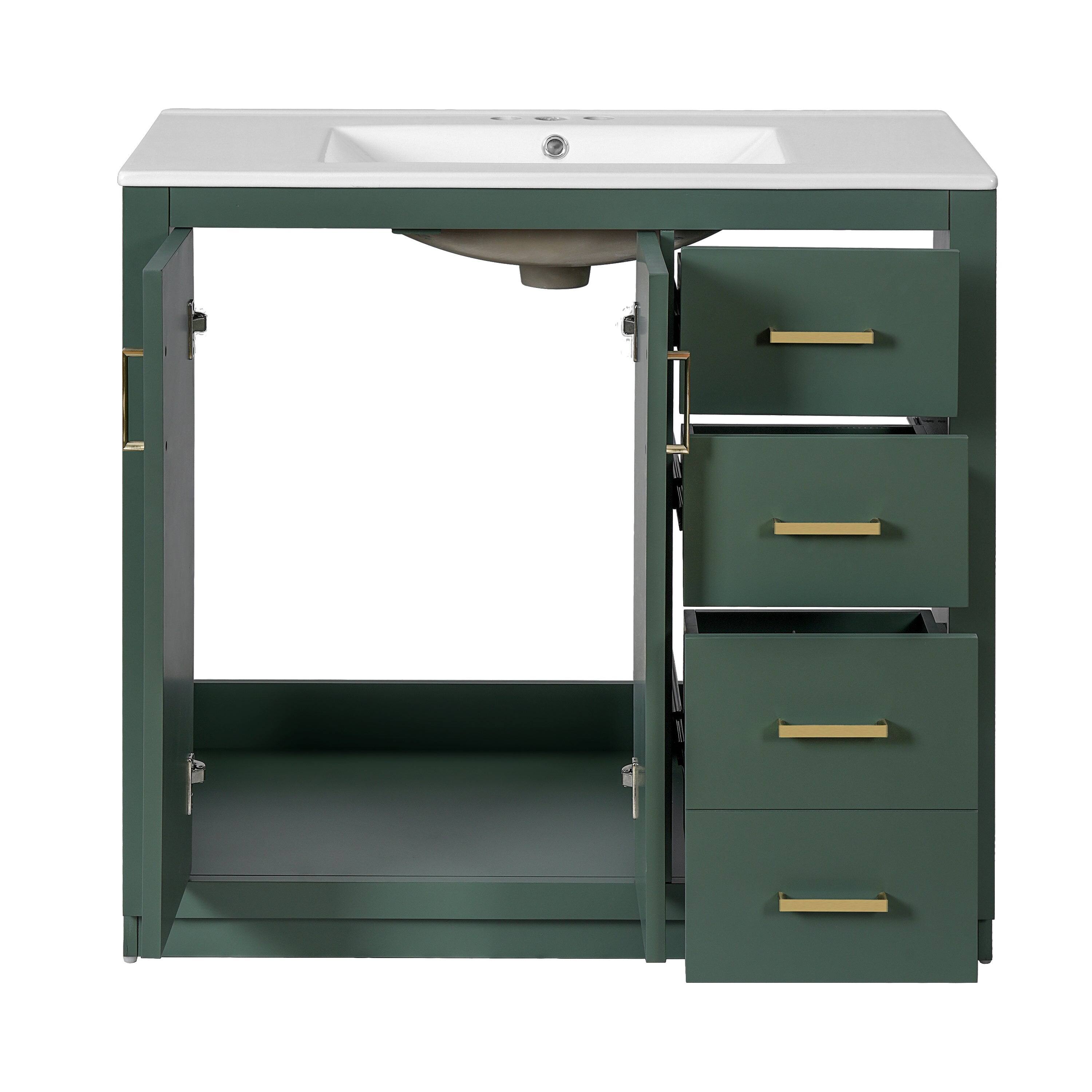 Alt View 10. Boyel Living - 36 Inch Solid Wood Bathroom Vanity with Ceramic Sink and Three Drawers Green - Green.