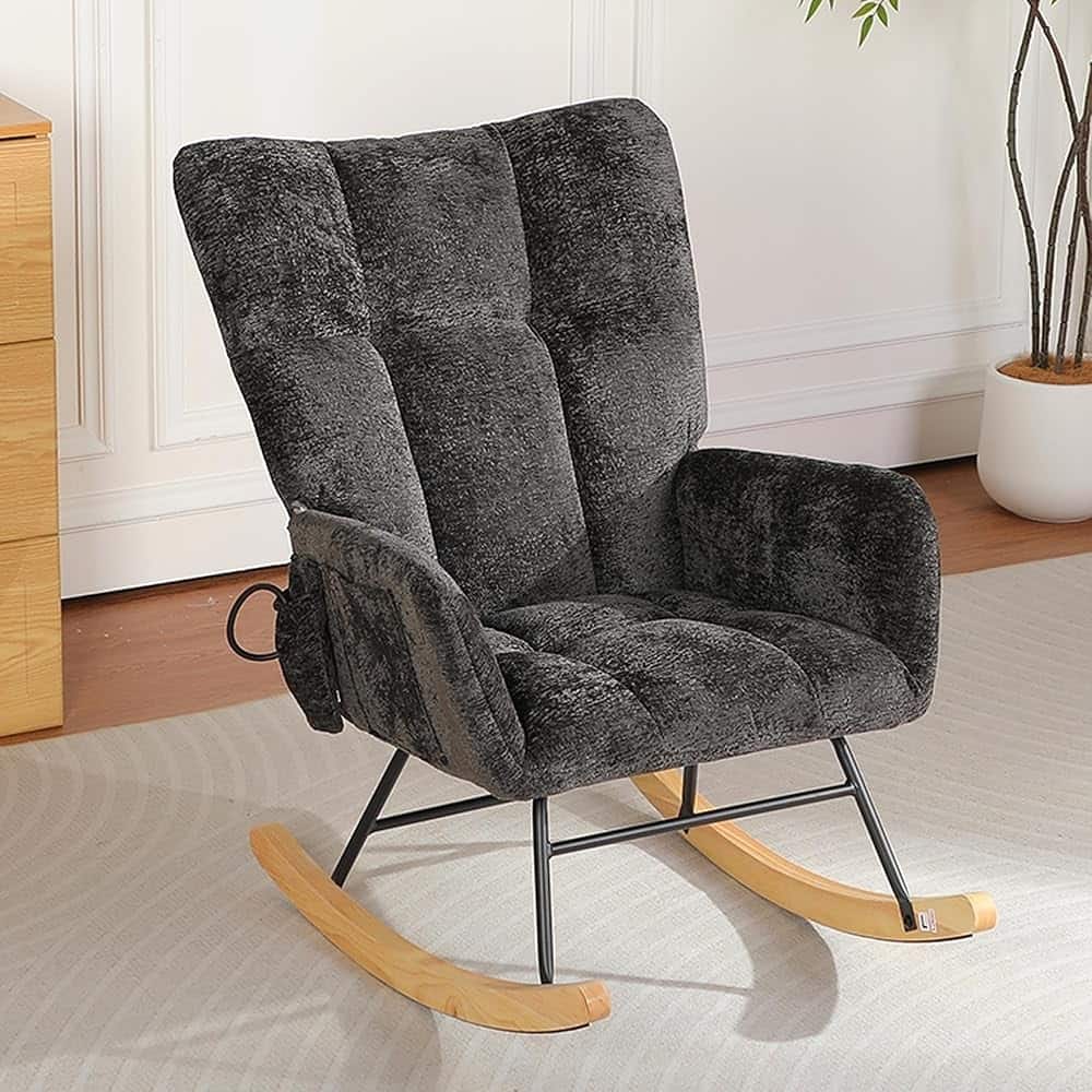 Loheer - Modern Nursery Rocking Chair Chenille High Back Glider - Black
