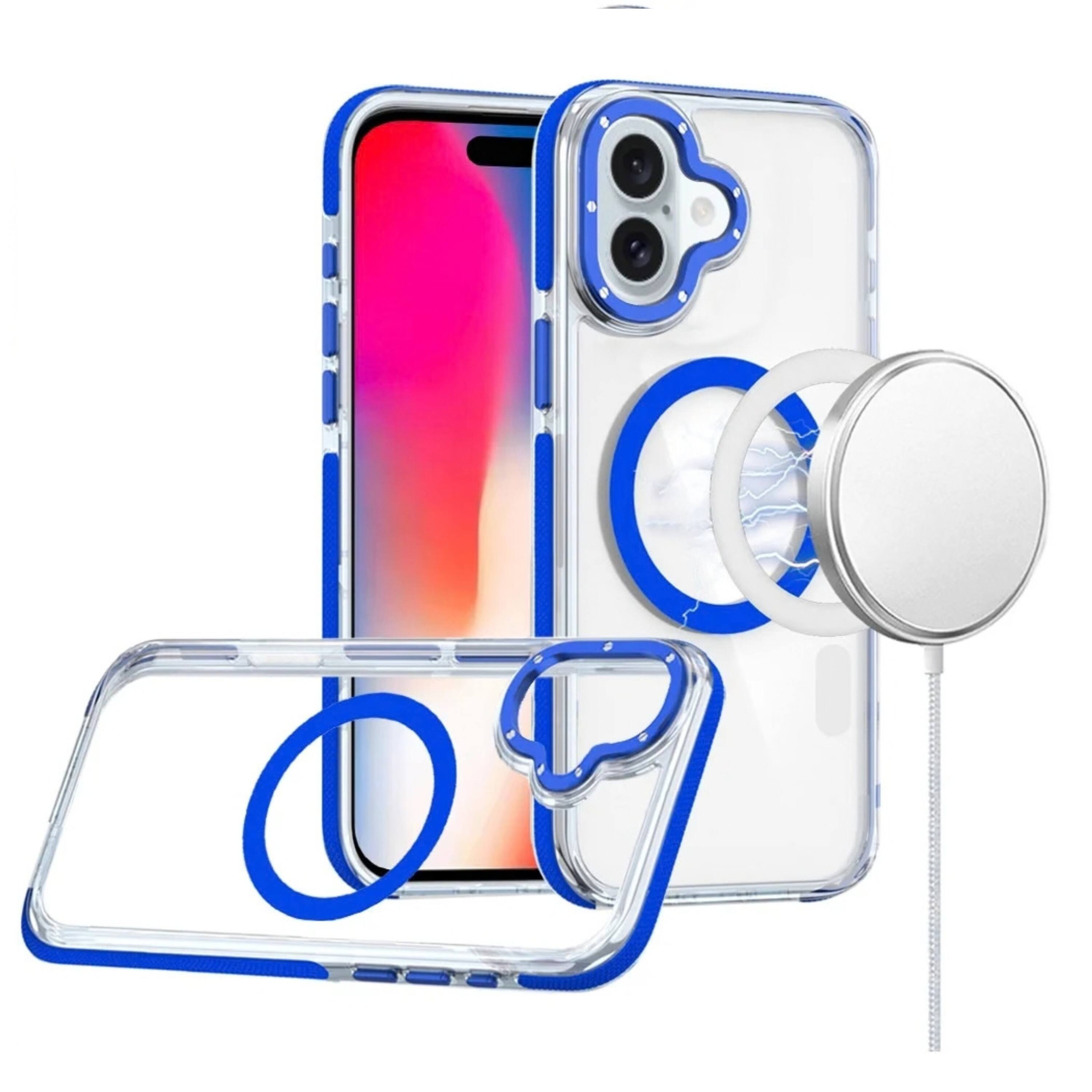 Front. Kitcheniva - Clear Shockproof Color Trim Phone Case With Tempered Glass For iPhone 16 6.1 Inch Blue - Blue.