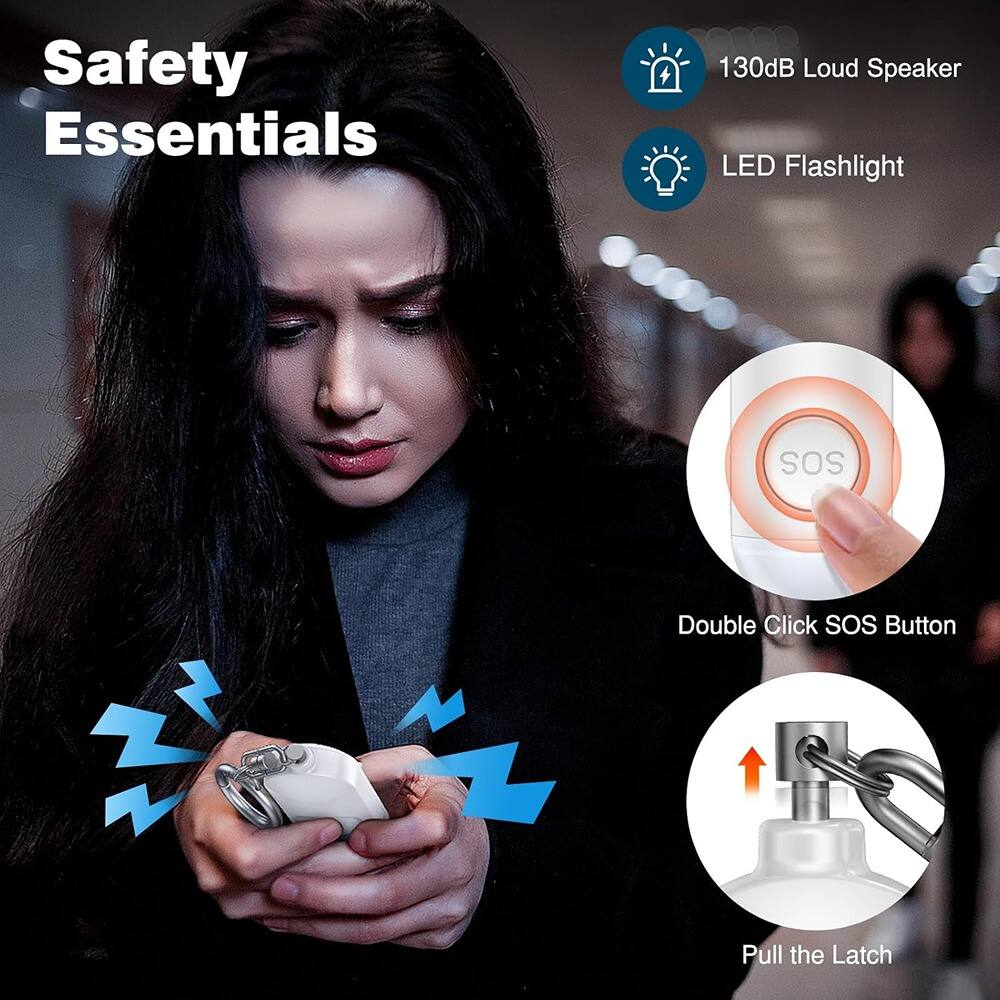 ACJPR - Rechargeable Personal Alarm for Women, 130dB, LED Light, Keychain - White