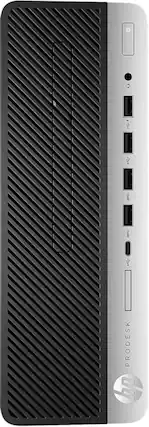 Front. HP - HP ProDesk 600G4 Desktop Computer-Hexa Intel i5-AMDRadeonRX 550-16GB RAM-500GB NVMe-Two 24" Monitors-Spkr--Win 11 Pro - Black.