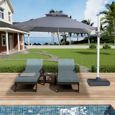 grey square patio umbrella PURPLE LEAF Outdoor 10' x 10' 360 Rotation grade aluminum frame PURPLE LEAF Patio Market Umbrella