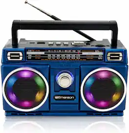 Emerson - Portable Bluetooth Radio Boombox with 4-Band AM/FM/TV/SW Radio, USB & TF MP3 Playback, Rechargeable Battery - Midnight
