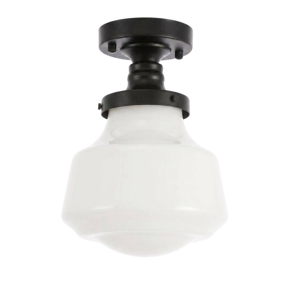 Front. Living District - Lyle 1 light Black and frosted white glass Flush mount - Black And Frosted White Glass.