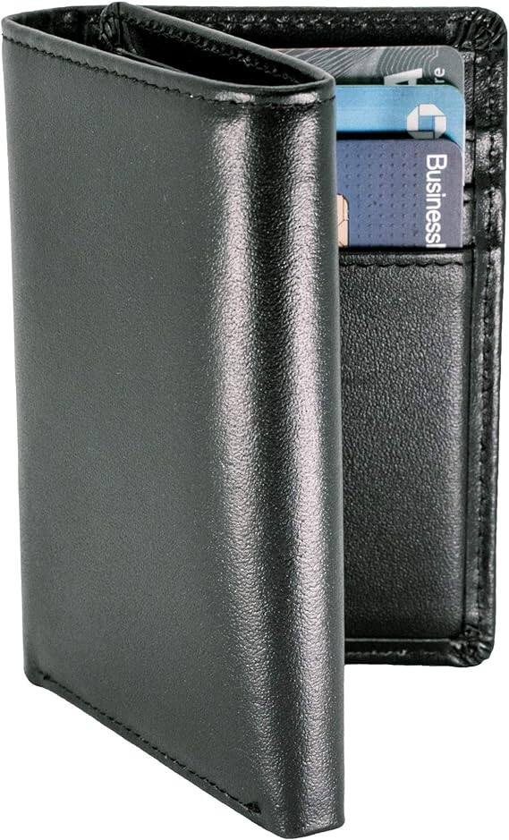 Front. Vulpecula Spade - Top Grain Leather Trifold Wallet for Men | Ultra Strong Stitching | Handcrafted Argentinian Leather - Black.