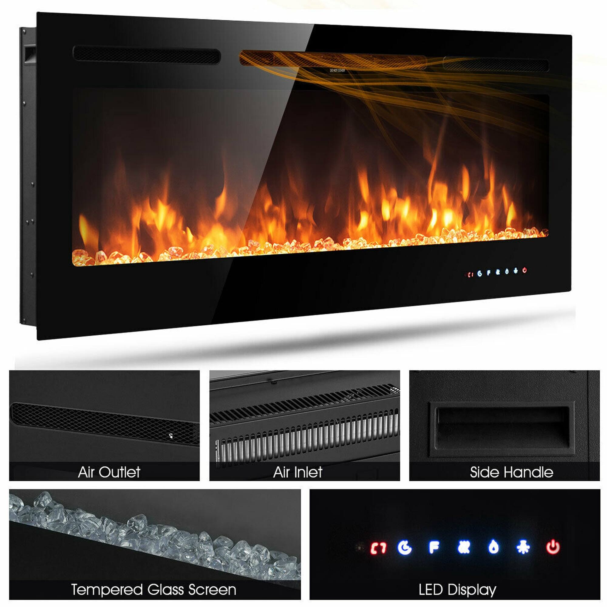 Boyel Living 50 Inch Recessed Electric Insert Wall Mounted Fireplace ...