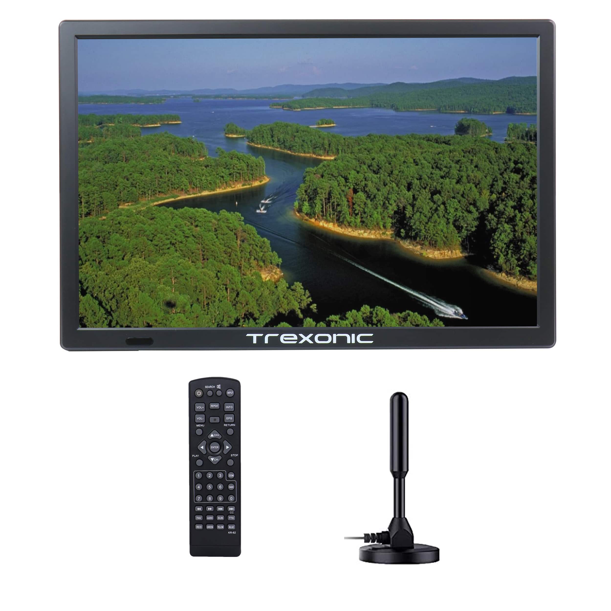 Trexonic - Reconditioned Portable Rechargeable 15.4 Inch LED TV with HDMI, SD/MMC, USB, VGA, AV In/Out and Built in Digital Tuner - Black