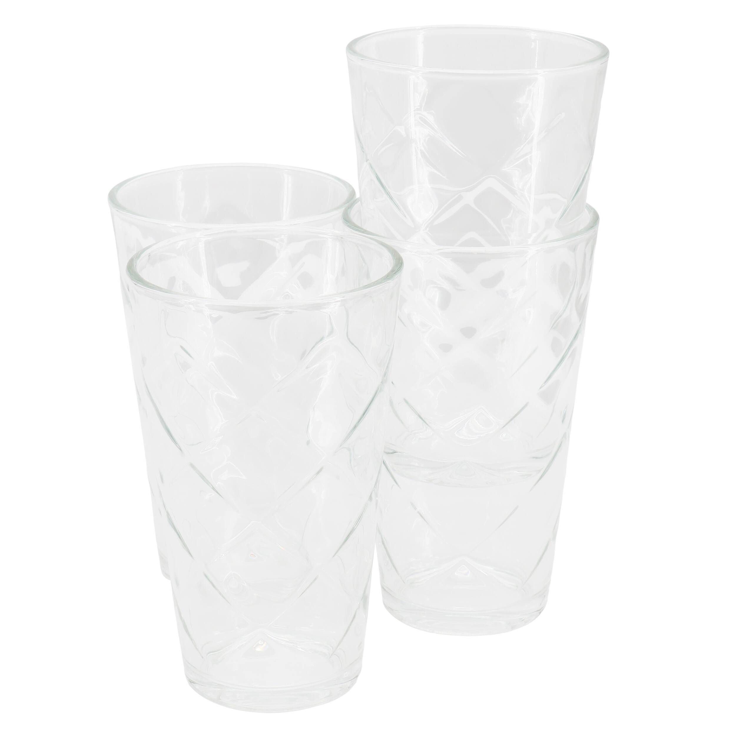 Gibson - Home Lattice 4 Piece 16 Ounce Glass Tumbler Set - Clear