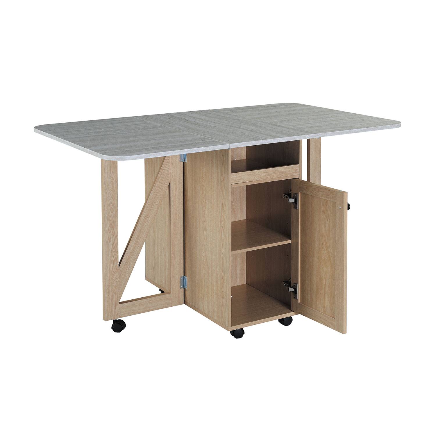 Alt View 1. Z-Edge - Folding Dining Table with Storage, Folding Kitchen Table with 6 Wheels, Shelves, Compact Dining Table for Small Spaces - Light Oak.