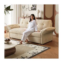 Boyel Living - 81.5-Inch Chenille Convertible Sleeper Loveseat with Pull-Out Bed - Beige