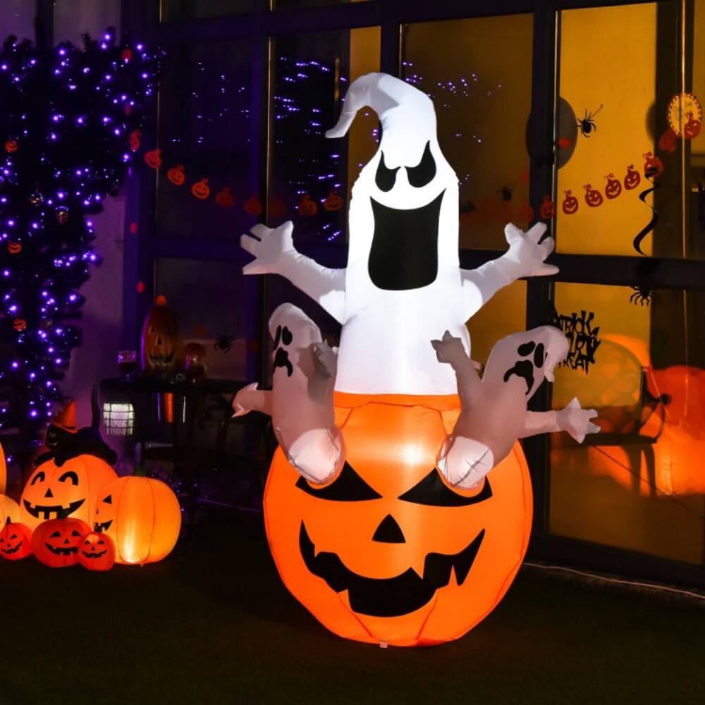 Alt View 7. Boyel Living - 6ft LED Pumpkin Ghost Inflatable for Halloween Decor - Orange.