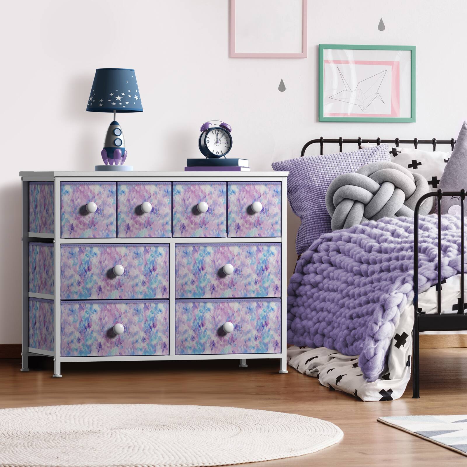 Alt View 1. Sorbus - Sorbus Fabric Dresser for Kids Bedroom, chest of 8 drawers, Storage Tower, Clothing Organizer - Purple Tie-Dye.