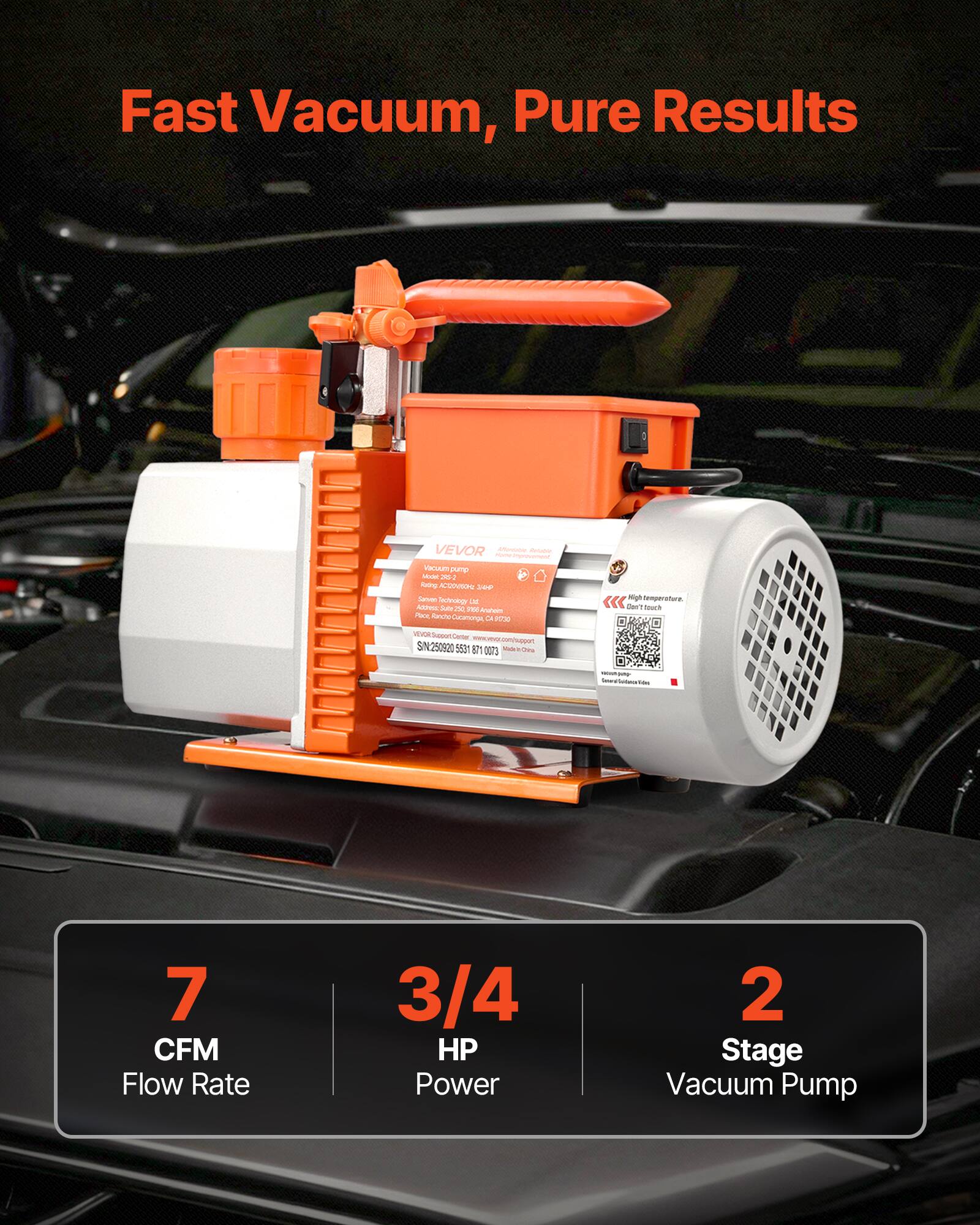 VEVOR Vacuum Pump, 7 CFM 3/4 HP, HVAC Two Stage Rotary Vane AC Vacuum ...