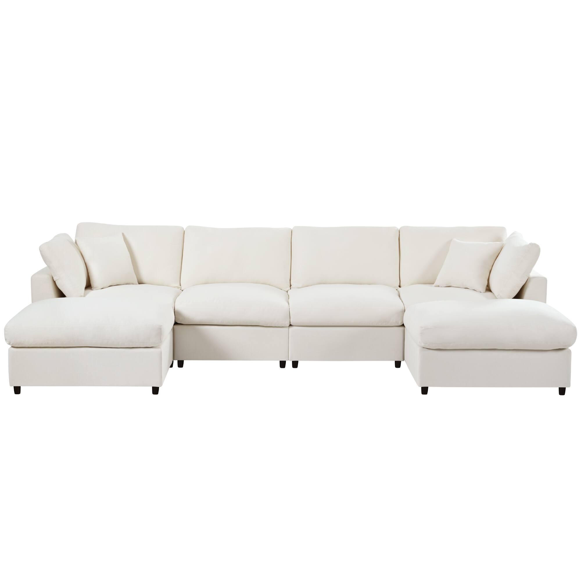 Back. Whisen - 128" Modular U-Shaped Chenille Sectional Sofa with 2 Movable Ottomans for Living Room & Home Theater - Beige.