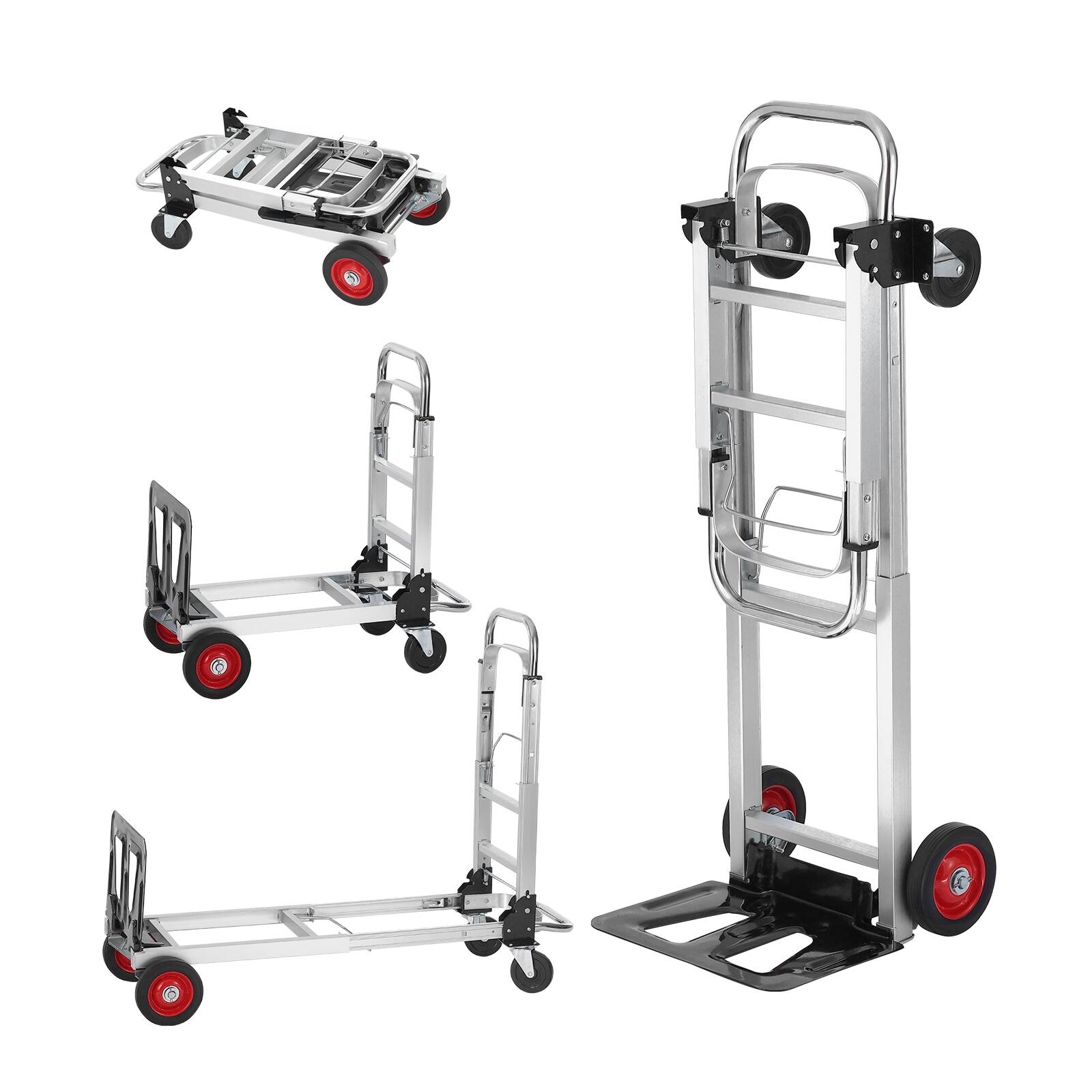 Alt View 5. VEVOR - Aluminum Folding Hand Truck, 2 in 1 Design 400 lbs Capacity, Heavy Duty Industrial Collapsible cart - Silver.