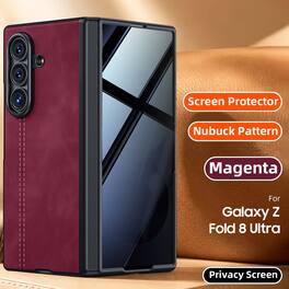 Dteck - Shockproof Case for Samsung Galaxy Z Fold8 Ultra with Screen Protector, Slim Leather Texture Full Hinge Protection Cover - Privacy Winered