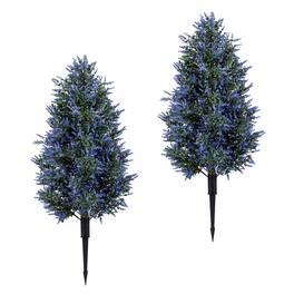 Costway - 2 Pack 3.3 ft Artificial Lavender Topiary Trees, Sun-Resistant Faux Cone Bushes - Green & Purple & Black