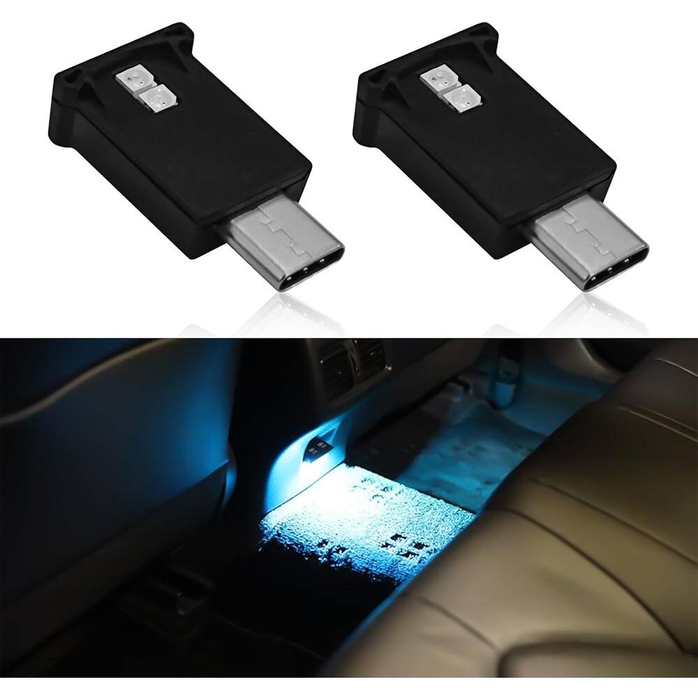 PARKER SLATER - 2PCS USB Type-C RGB Ambient Lights, 8-Color Mini Car Interior Atmosphere Lamps - Black