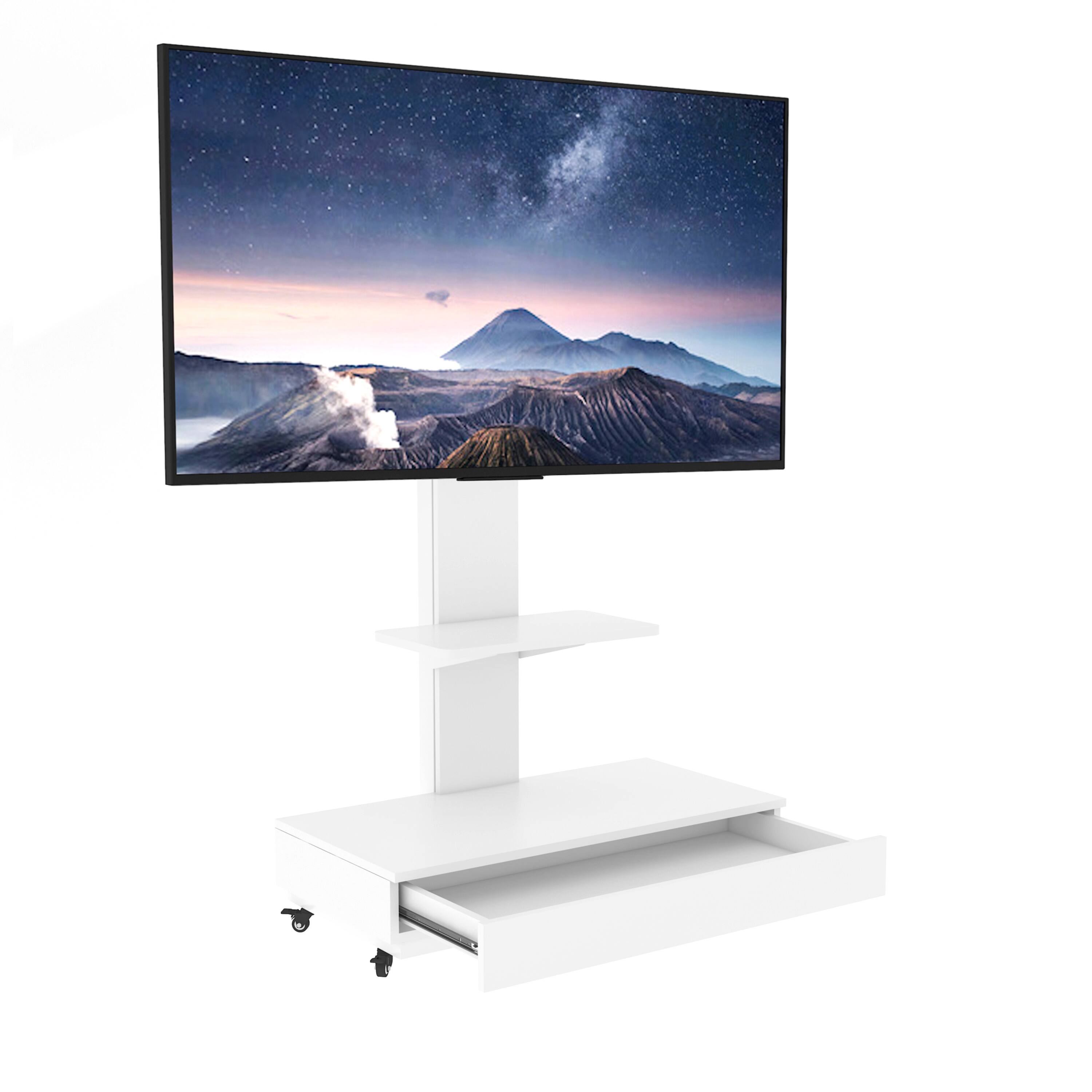 Alt View 7. Z-Edge - TV Stand with Push-Pull Drawer and Shelf, Mobile TV Cart for 32-75 inches, Floor TV Stand with Wheels for Living Room - White.