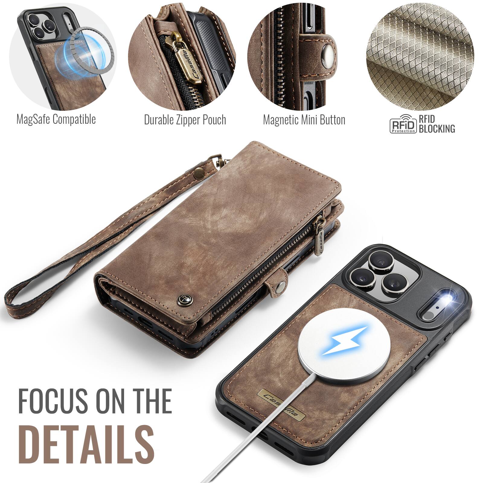 Canema MagSafe Compatible Durable Zipper Pouch Magnetic Mini Button RFID Blocking | FOCUS ON THE DETAILS