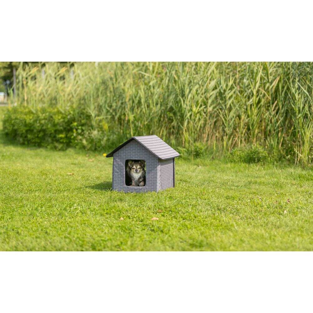 Left. TRIXIE - Insulated Outdoor Pet House, Foldable, Waterproof Material - Gray.