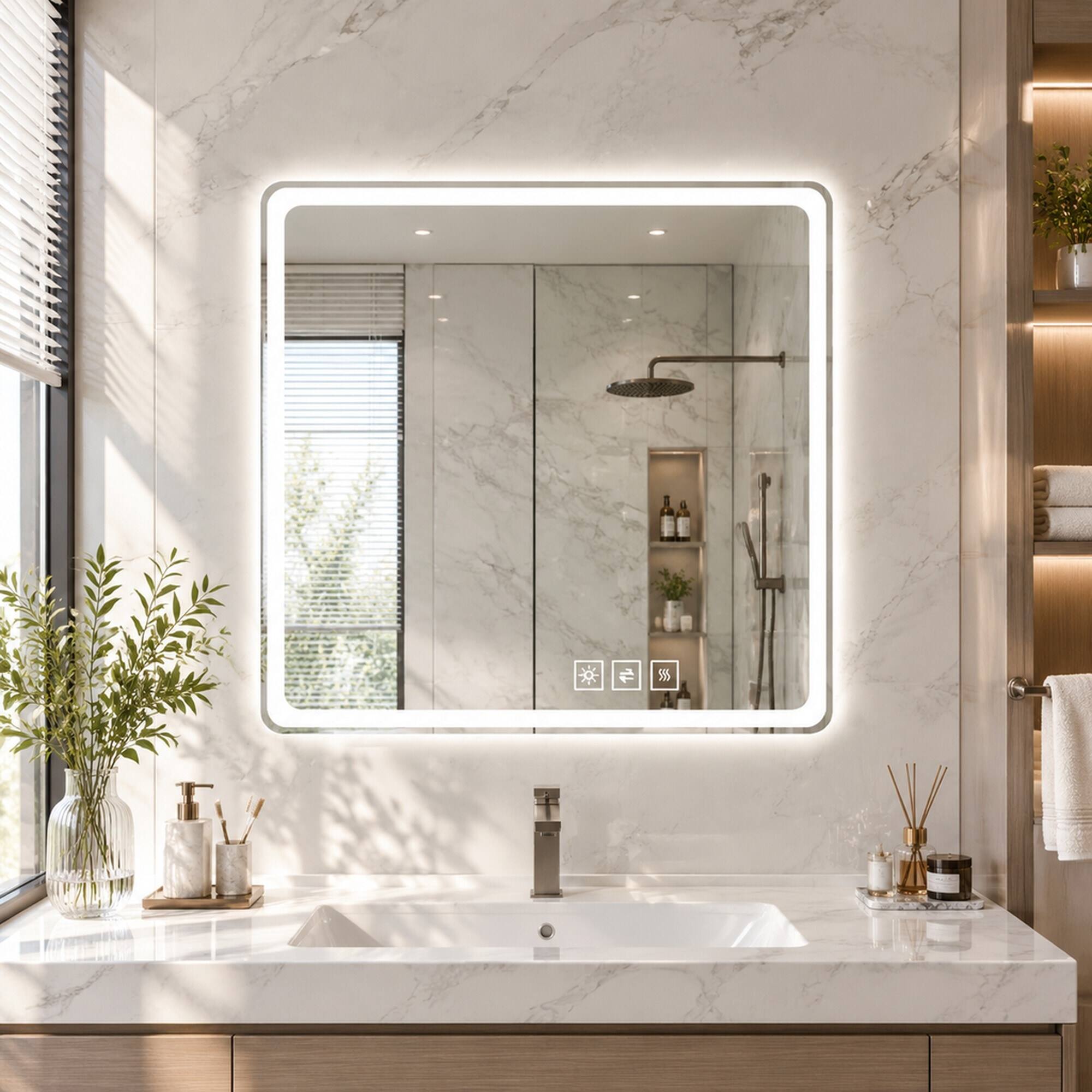 RYHNUYNE 36x36 Inch LED, Anti Fog Vanity, 3 Color Lights, Frameless ...