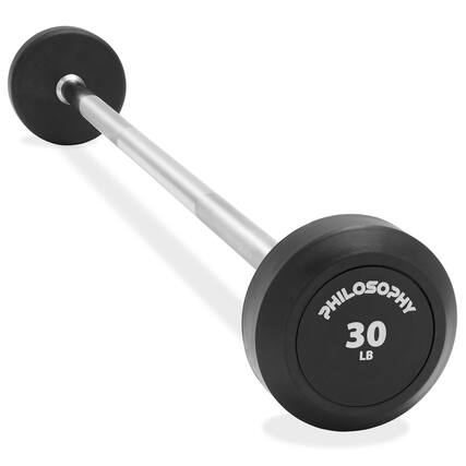 Front. Philosophy Gym - Rubber Fixed Barbell - Pre-Loaded Weight Straight Bar Weightlifting - Black.