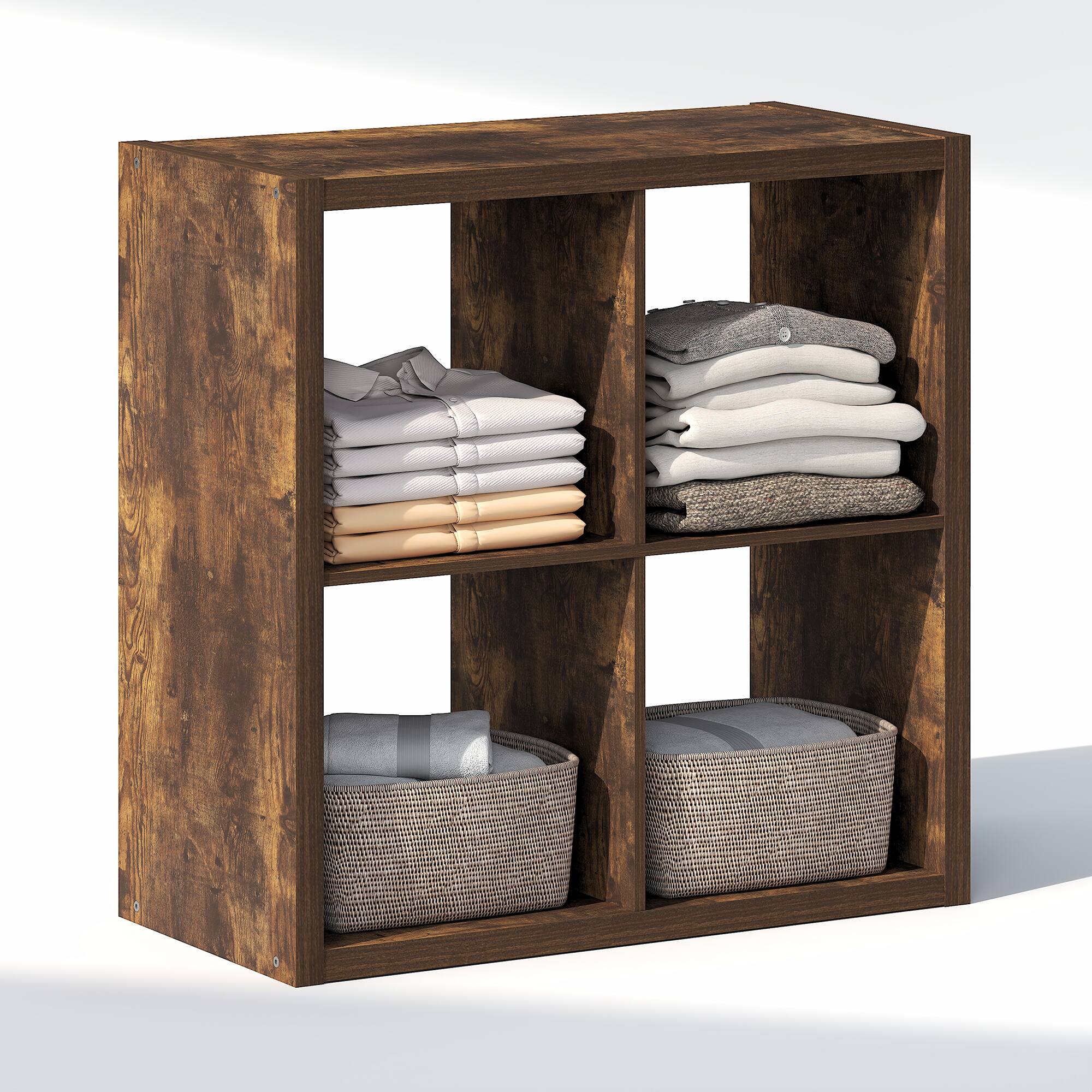 Furinno - CUBIC Closet Organizers, 4-Cube Closet Organizer, Open Shelf, Extra Thick Frame, for Wardrobe, Bedroom, Living Room - Amber Pine