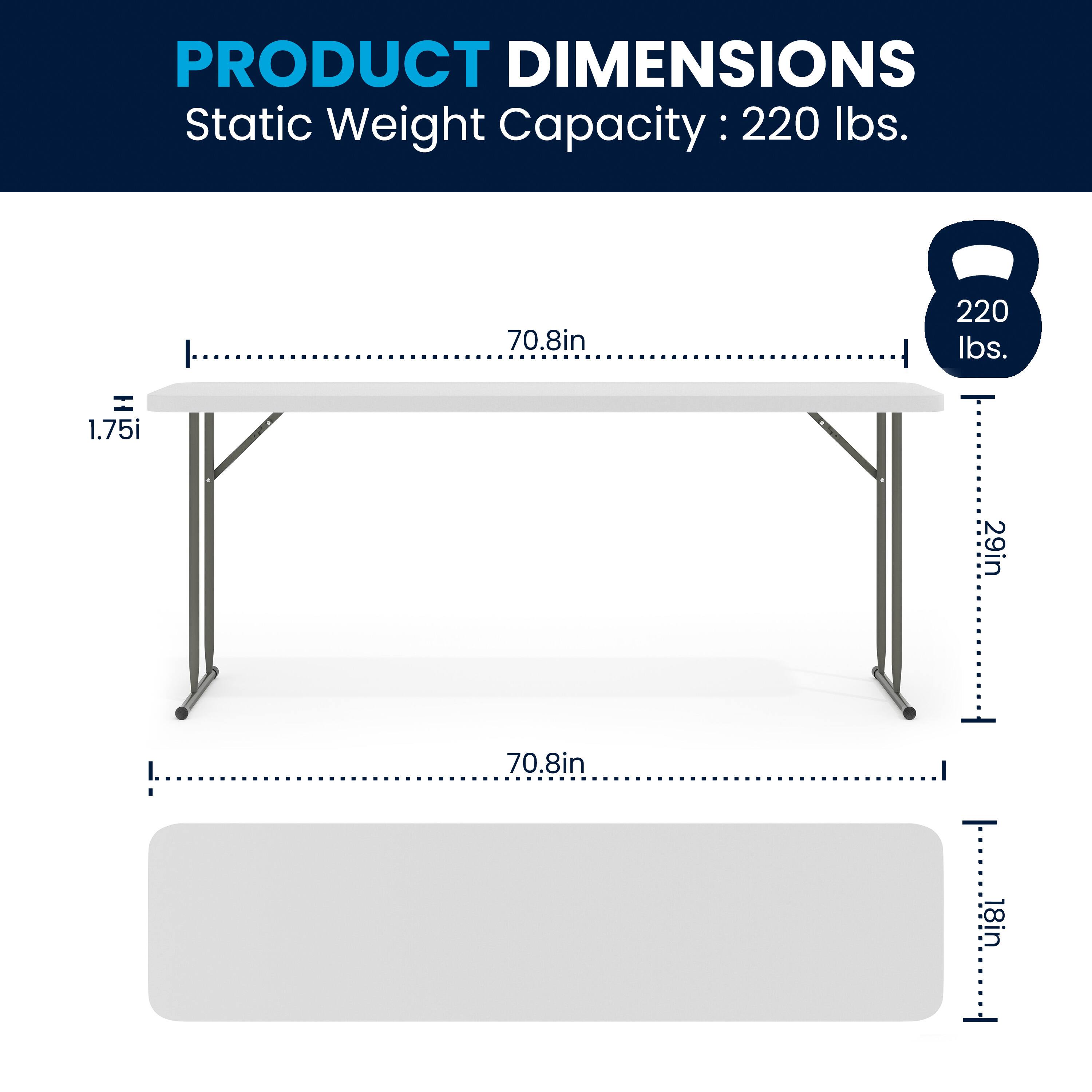 PRODUCT DIMENSIONS  
Static Weight Capacity: 220 lbs.  
70.8in x 29in x 1.75in