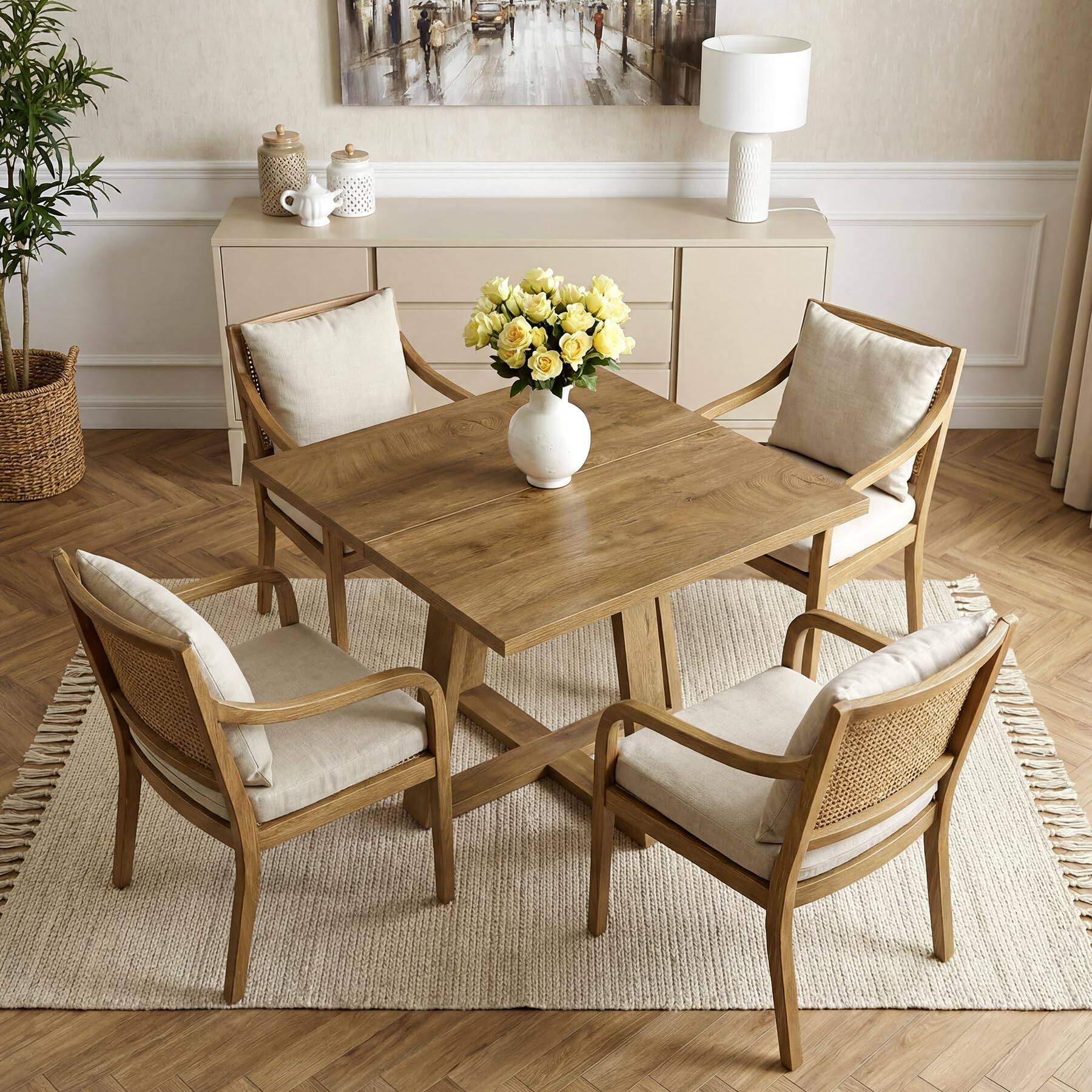 Left. Tribesigns - 31.5-Inch Square Dining Table with Pedestal Base and Spacious Tabletop for 2-4 People in Kitchen or Dining Room - Brown.