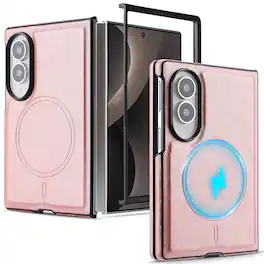 Dteck - Case for Samsung Galaxy Z Fold8 Matte Magnetic PU Leather Cover with Front Frame,Non-Slip Shockproof Phone Cover - Rosegold