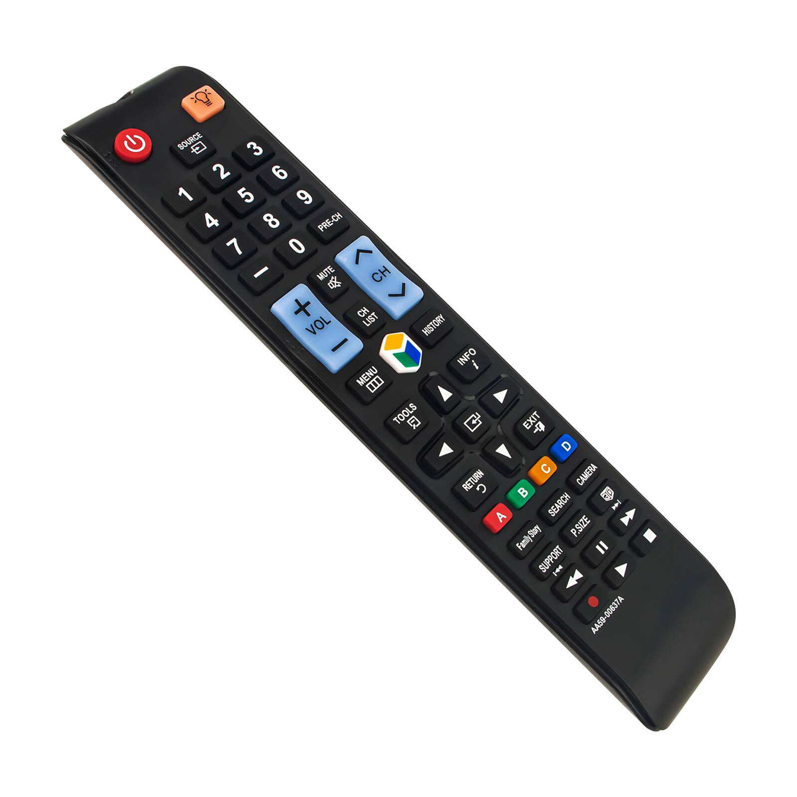 SOURCE 3 2 6 1 5 9 4 8 PRE-CH 7 0 < - MUTE CH  + CH LIST VOL HISTORY - INFO i MENU  TOOLS Q G EXIT - D C CAMERA RETURN C  C A SEARCH I P.SIZE FamlyStary = SUPPORT E AA59-00637A