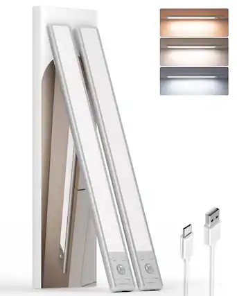 Front. EZVALO - 14.74 in. Wireless USB Charging White Integrated LED Linkable Under Cabinet Light Smart Recessed Lighting-2 Pack - White.