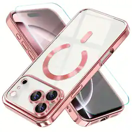 Kitcheniva - Protective Shockproof Case with Magnetic Ring For IPhone 17 Pro Max Case And Tempered Glass - Rose Gold