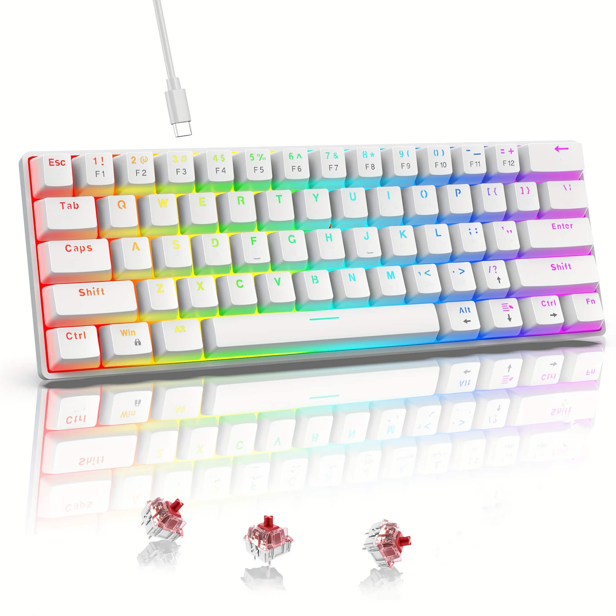 Loheer - 60% Mechanical Gaming Keyboard, Linear Red Switches, 8K Polling, RGB Backlit, Compact 61-Key for PC/Mac - White&Black