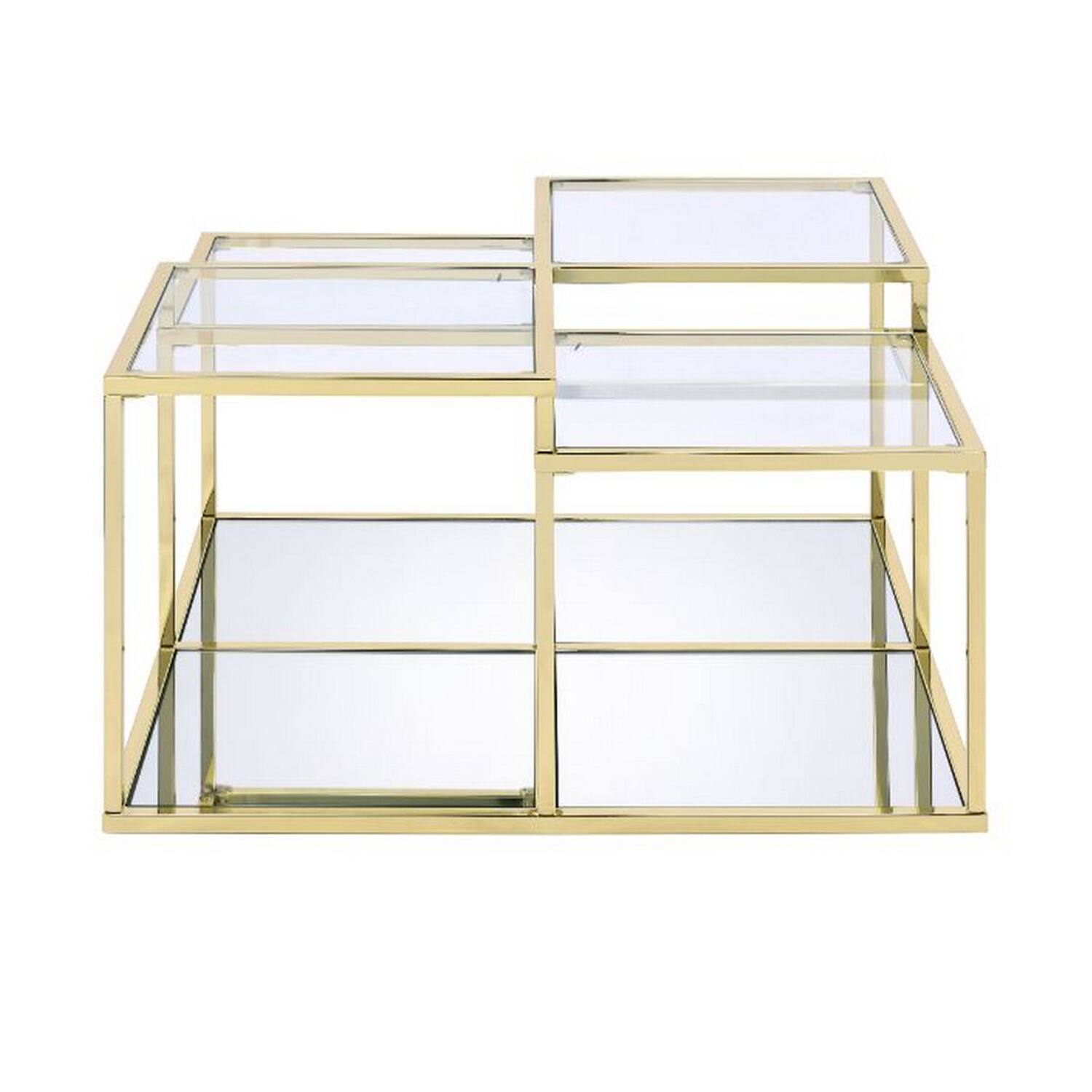 Alt View 1. Manhattan Lane - Coffee Table with Glass Top and Tubular Frame - Gold.