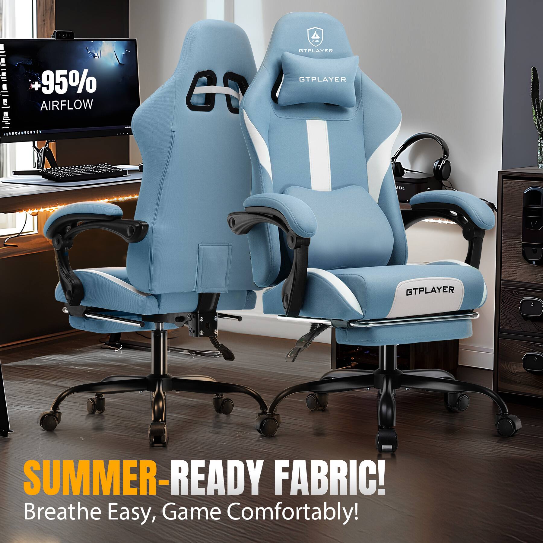 +95% AIRFLOW GTPLAYER CE GTPLAYER SUMMER-READY FABRIC! Breathe Easy, Game Comfortably!