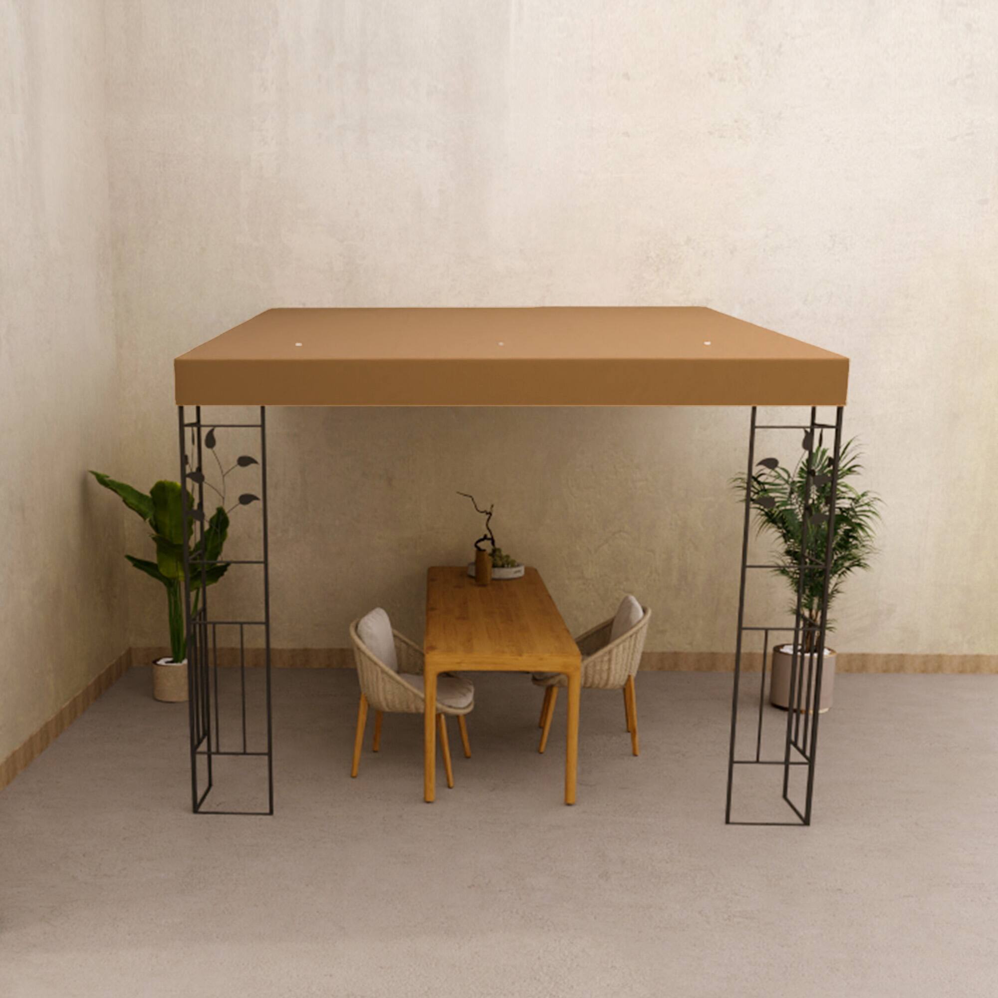 Alt View 4. Outsunny - 10' x 10' Outdoor Pergola Canopy, Metal Patio Canopy with Weather-Resistant Fabric and Drainage Holes - Coffee.