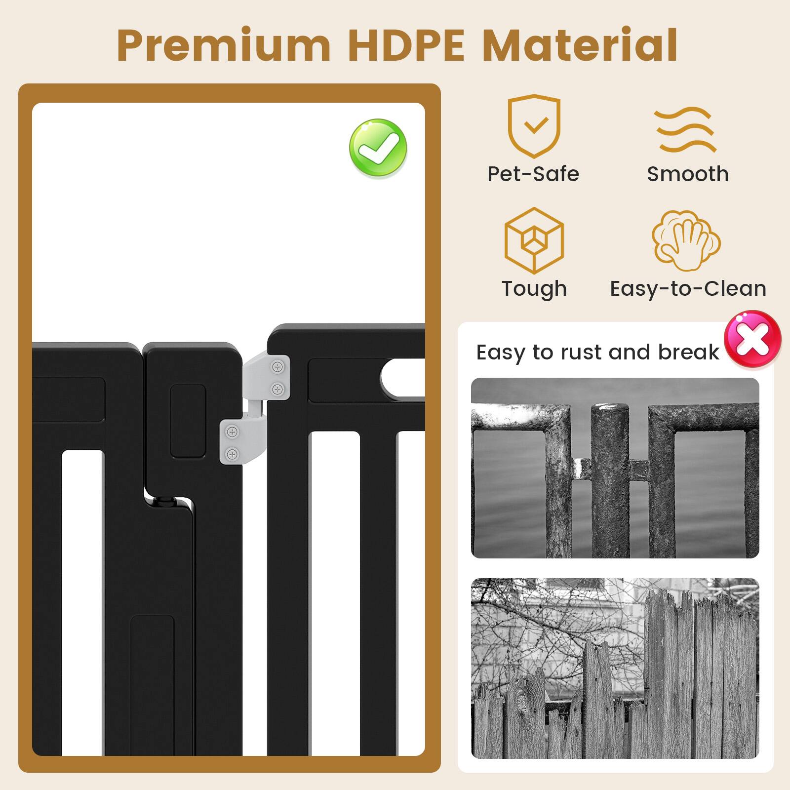 Premium HDPE Material  
Pet-Safe  
Smooth  
Tough  
Easy-to-Clean  
Easy to rust and break