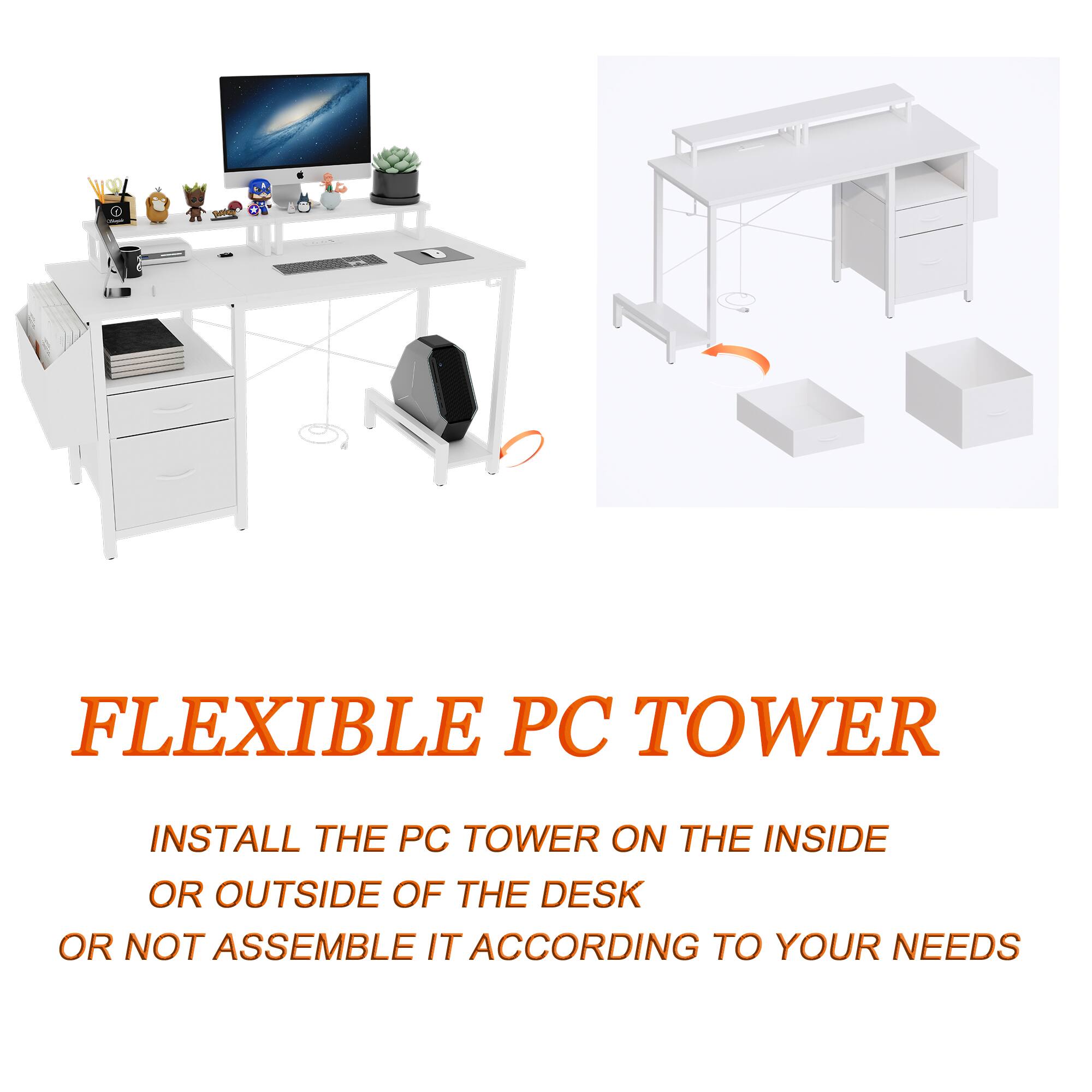 FLEXIBLE PC TOWER

INSTALL THE PC TOWER ON THE INSIDE OR OUTSIDE OF THE DESK OR NOT ASSEMBLE IT ACCORDING TO YOUR NEEDS.
