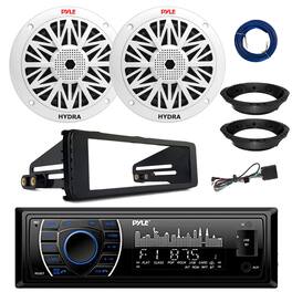 Pyle - PLRMR27BTB Bluetooth Marine AM/FM Receiver, 2x 6.5" 200W Speakers, 98-2013 Harley Radio Install Kit, Adapters, Wire